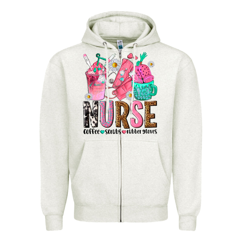 Nurse Coffee Scrubs Rubber Gloves Zipper Hoodie by texasbilliewilder | Teevron