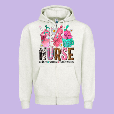 Nurse Coffee Scrubs Rubber Gloves Zipper Hoodie Designed By Texasbilliewilder