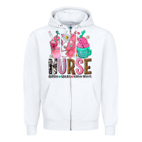 White nurse coffee scrubs rubber gloves Zipper Hoodie - texasbilliewilder