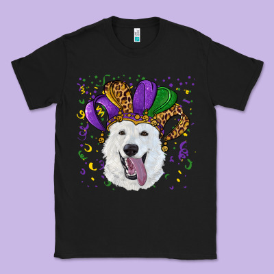 Classic Tee mardi gras hat  white shepherd
