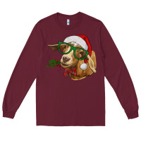 Burgundy Christmas Glasses Goat Long Sleeve Tee - RanaPortraitStore