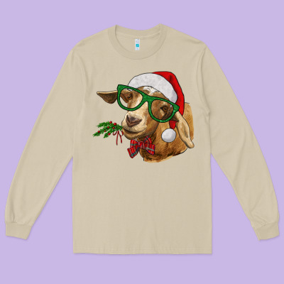 Long Sleeve Tee Christmas Glasses Goat