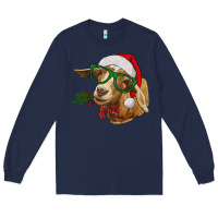 Navy Christmas Glasses Goat Long Sleeve Tee - RanaPortraitStore