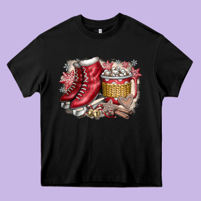 Christmas Ice Skating Heavy Core Tee Designed By Cowhidedigitalart