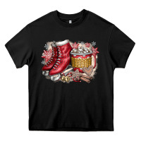 Black Christmas Ice Skating Heavy Core Tee - CowhideDigitalArt