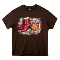 Chocolate Brown Christmas Ice Skating Heavy Core Tee - CowhideDigitalArt