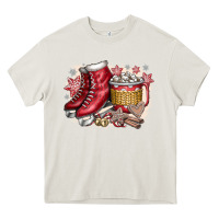Cream Christmas Ice Skating Heavy Core Tee - CowhideDigitalArt