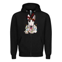 Black bull terrier with christmas lights Zipper Hoodie - RanaPortraitStore
