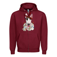 Burgundy bull terrier with christmas lights Zipper Hoodie - RanaPortraitStore