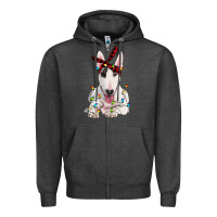 Charcoal Heather bull terrier with christmas lights Zipper Hoodie - RanaPortraitStore