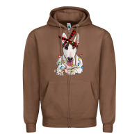 Chestnut bull terrier with christmas lights Zipper Hoodie - RanaPortraitStore