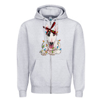 Heather Grey bull terrier with christmas lights Zipper Hoodie - RanaPortraitStore
