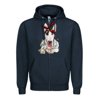 Navy bull terrier with christmas lights Zipper Hoodie - RanaPortraitStore
