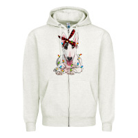 Oatmeal Heather bull terrier with christmas lights Zipper Hoodie - RanaPortraitStore