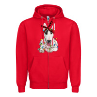 Red bull terrier with christmas lights Zipper Hoodie - RanaPortraitStore