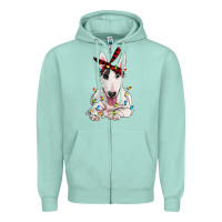Seafoam bull terrier with christmas lights Zipper Hoodie - RanaPortraitStore