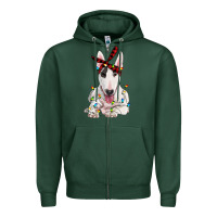 Sports Green bull terrier with christmas lights Zipper Hoodie - RanaPortraitStore