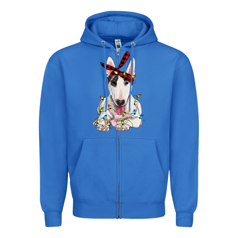 Bull Terrier With Christmas Lights Zipper Hoodie by RanaPortraitStore | Teevron