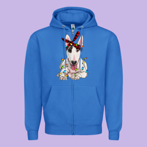 Bull Terrier With Christmas Lights Zipper Hoodie Designed By Ranaportraitstore