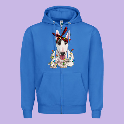 Bull Terrier With Christmas Lights Zipper Hoodie Designed By Ranaportraitstore
