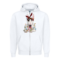 White bull terrier with christmas lights Zipper Hoodie - RanaPortraitStore