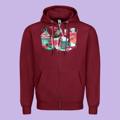 Nurse Coffee Cups Zipper Hoodie Designed By Texasbilliewilder