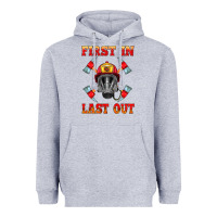 Heather Grey firefighter face mask with axes Heavyweight Hoodie - HRA Design Shop