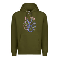 Army Green floral stethoscope Premium Hoodie - MaliasSmallBusiness