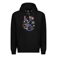 Black floral stethoscope Premium Hoodie - MaliasSmallBusiness