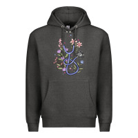 Charcoal Heather floral stethoscope Premium Hoodie - MaliasSmallBusiness