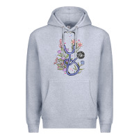 Heather Grey floral stethoscope Premium Hoodie - MaliasSmallBusiness