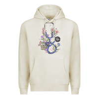 Oatmeal Heather floral stethoscope Premium Hoodie - MaliasSmallBusiness