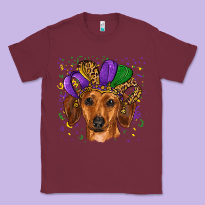 Classic Tee mardi gras hat dachshund