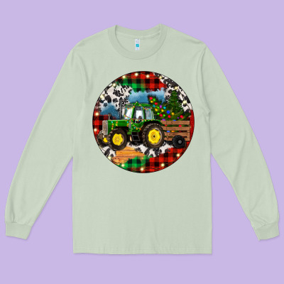 Long Sleeve Tee Christmas Farm Tractor