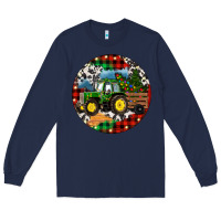 Navy Christmas Farm Tractor Long Sleeve Tee - RanaPortraitStore