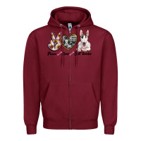 Burgundy peace love bull terrier Zipper Hoodie - RanaPortraitStore