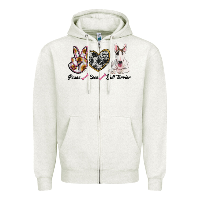 Peace Love Bull Terrier Zipper Hoodie by RanaPortraitStore | Teevron