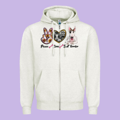 Peace Love Bull Terrier Zipper Hoodie Designed By Ranaportraitstore