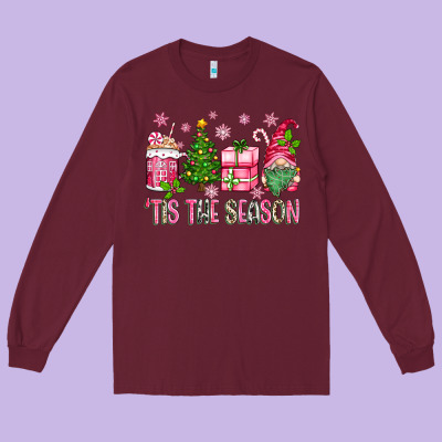 Long Sleeve Tee pink christmas 'tis the season gnome