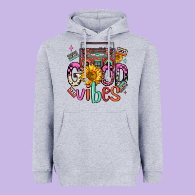 Good Vibes Cassette Boombox Heavyweight Hoodie Designed By Fadigitalartstudio
