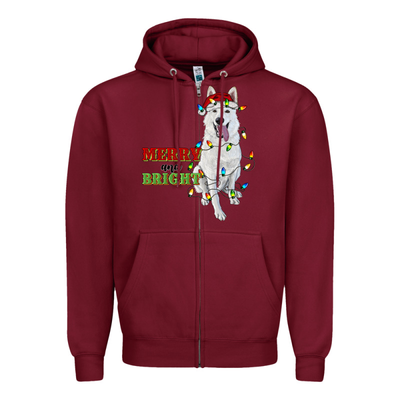 Merry And Bright White Shepherd Zipper Hoodie by RanaPortraitStore | Teevron