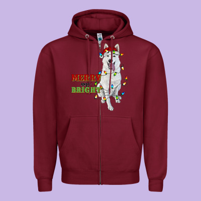 Merry And Bright White Shepherd Zipper Hoodie Designed By Ranaportraitstore