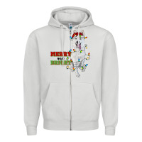 Dove Grey merry and bright white shepherd Zipper Hoodie - RanaPortraitStore