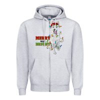 Heather Grey merry and bright white shepherd Zipper Hoodie - RanaPortraitStore