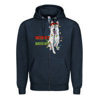 Navy merry and bright white shepherd Zipper Hoodie - RanaPortraitStore