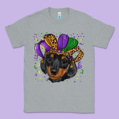 Classic Tee mardi gras hat dachshund puppy