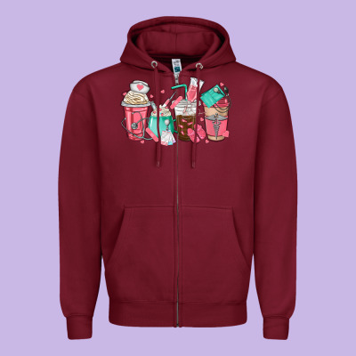 Nurse Coffee Cups Zipper Hoodie Designed By Texasbilliewilder