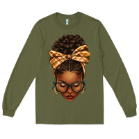 Army Green plaid bandana afro woman Long Sleeve Tee - texasbilliewilder