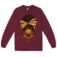 Burgundy plaid bandana afro woman Long Sleeve Tee - texasbilliewilder