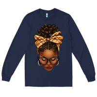 Navy plaid bandana afro woman Long Sleeve Tee - texasbilliewilder